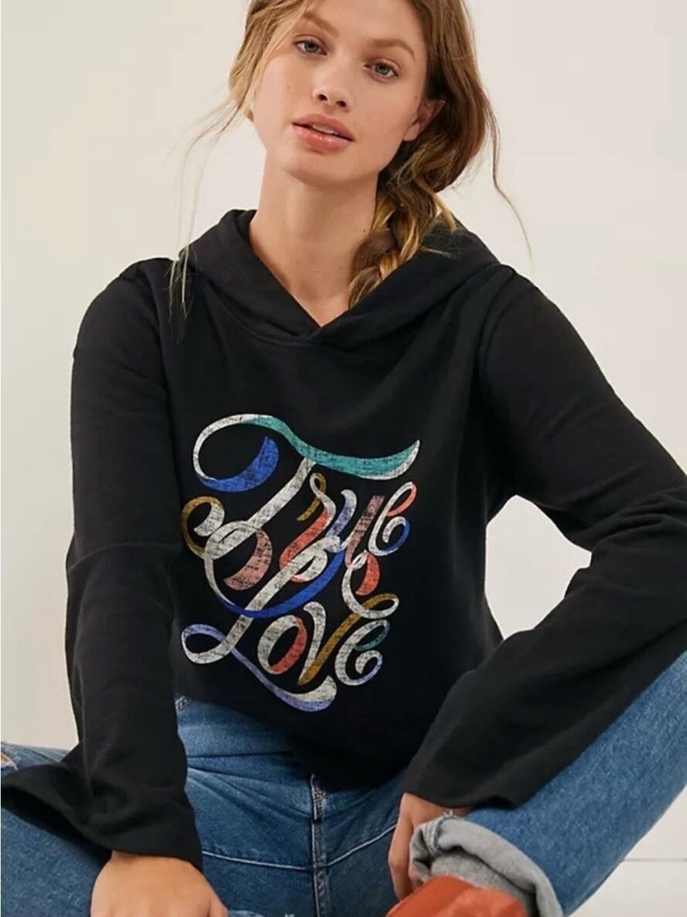 Anthropologie Super Nice Letter True Love cropped Hoodie